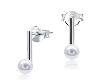 Straight Bar Pearl Silver Stud Earring STS-4023